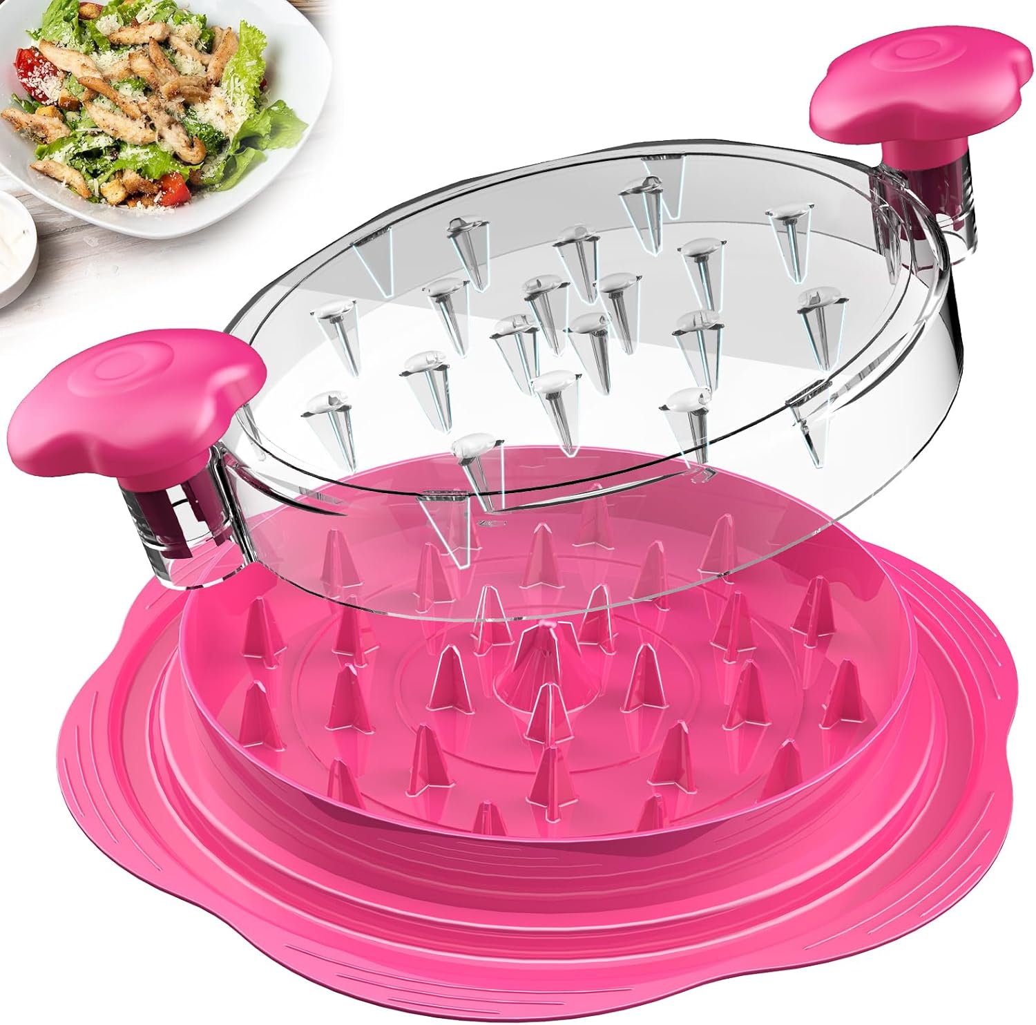 Chicken Shredder Tool Twist Large Chicken Breast Shredder with Brush&Fork, Visible Meat Shredder Machine, Strong Anti-Slip Strip, Ergonomic Handle, BPA Free, Suitable for Pork Beef Chicken