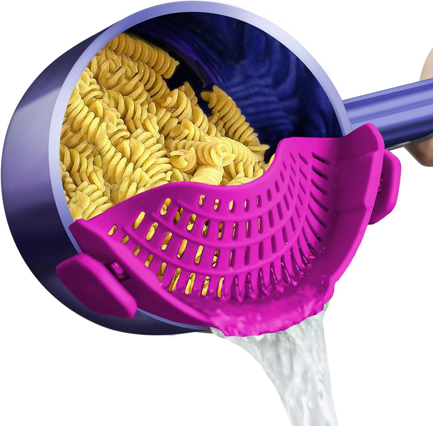 Silicone Clip On Strainer for Pots and Pans, Food Colander for Pasta Meat Vegetables Fruit