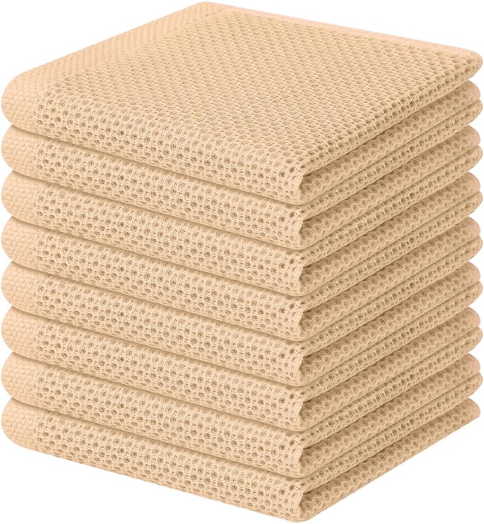 100% Cotton Waffle Weave Kitchen Dish Cloths, Ultra Soft Absorbent Quick Drying Dish Towels, 12 x 12 Inches, 6-Pack, Dark Grey