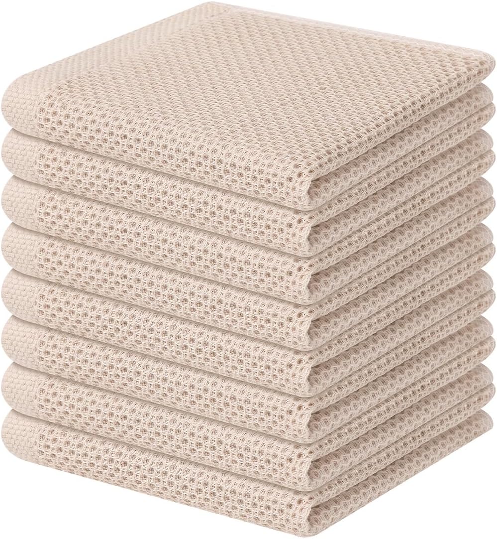 100% Cotton Waffle Weave Kitchen Dish Cloths, Ultra Soft Absorbent Quick Drying Dish Towels, 12 x 12 Inches, 6-Pack, Dark Grey