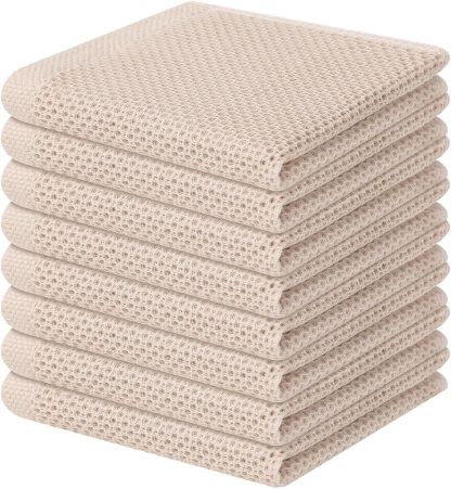 100% Cotton Waffle Weave Kitchen Dish Cloths, Ultra Soft Absorbent Quick Drying Dish Towels, 12 x 12 Inches, 6-Pack, Dark Grey