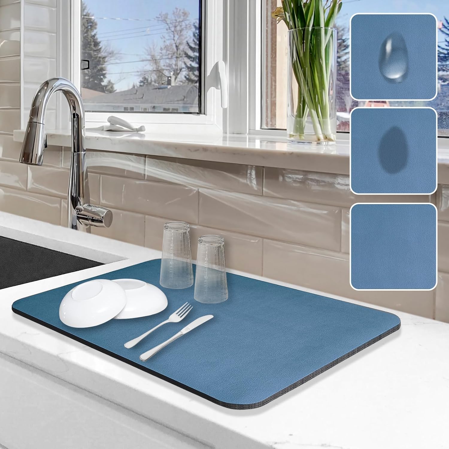 12"x19" Dish Drying Mat for Kitchen Counter, Non-slip Rubber Backed Hide Stain Absorbent Drying Pad for Coffee Machine Dish Rack (Grey)