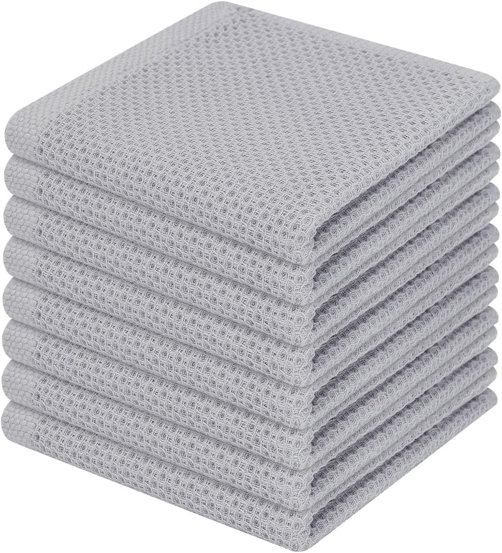 100% Cotton Waffle Weave Kitchen Dish Cloths, Ultra Soft Absorbent Quick Drying Dish Towels, 12 x 12 Inches, 6-Pack, Dark Grey