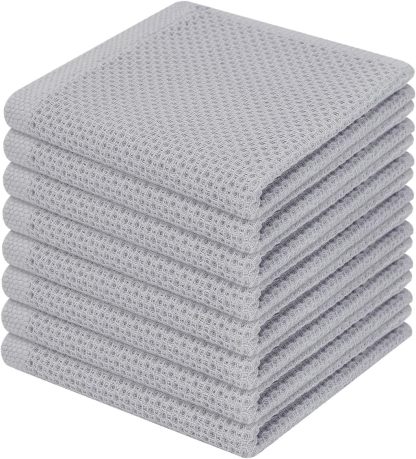 100% Cotton Waffle Weave Kitchen Dish Cloths, Ultra Soft Absorbent Quick Drying Dish Towels, 12 x 12 Inches, 6-Pack, Dark Grey