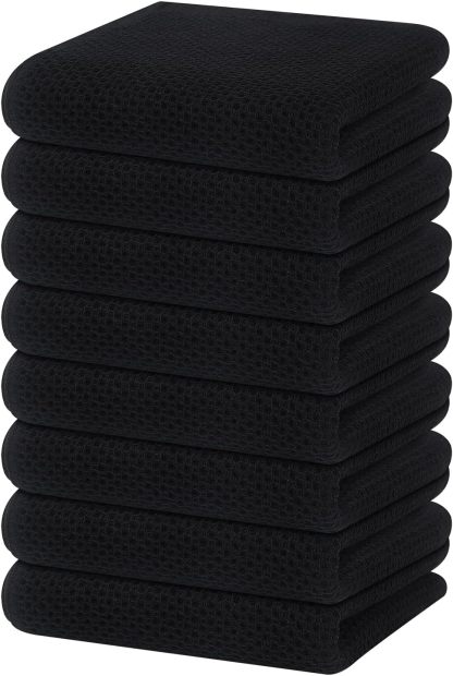 100% Cotton Waffle Weave Kitchen Dish Cloths, Ultra Soft Absorbent Quick Drying Dish Towels, 12 x 12 Inches, 6-Pack, Dark Grey