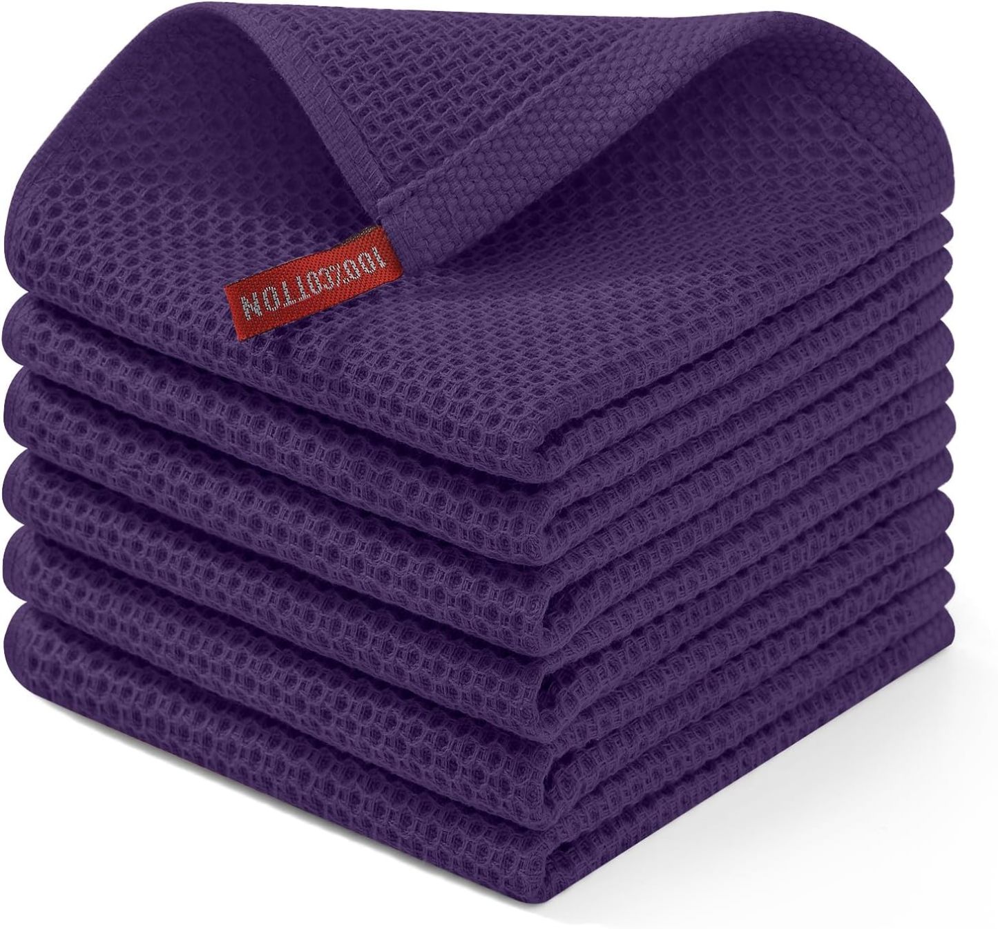 100% Cotton Waffle Weave Kitchen Dish Cloths, Ultra Soft Absorbent Quick Drying Dish Towels, 12 x 12 Inches, 6-Pack, Dark Grey