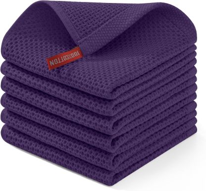 100% Cotton Waffle Weave Kitchen Dish Cloths, Ultra Soft Absorbent Quick Drying Dish Towels, 12 x 12 Inches, 6-Pack, Dark Grey