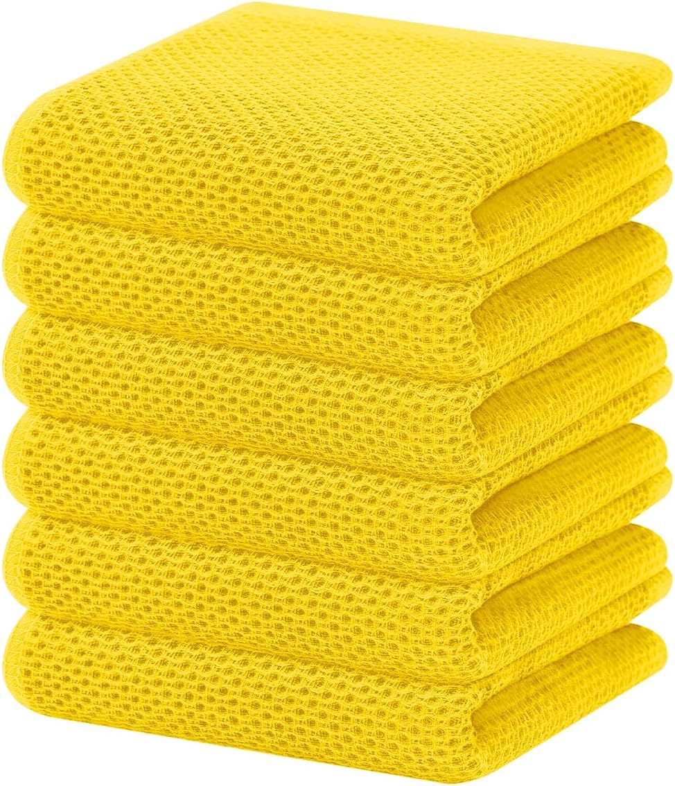 100% Cotton Waffle Weave Kitchen Dish Cloths, Ultra Soft Absorbent Quick Drying Dish Towels, 12 x 12 Inches, 6-Pack, Dark Grey