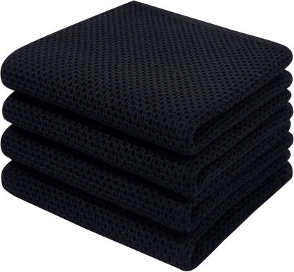 100% Cotton Waffle Weave Kitchen Dish Cloths, Ultra Soft Absorbent Quick Drying Dish Towels, 12 x 12 Inches, 6-Pack, Dark Grey