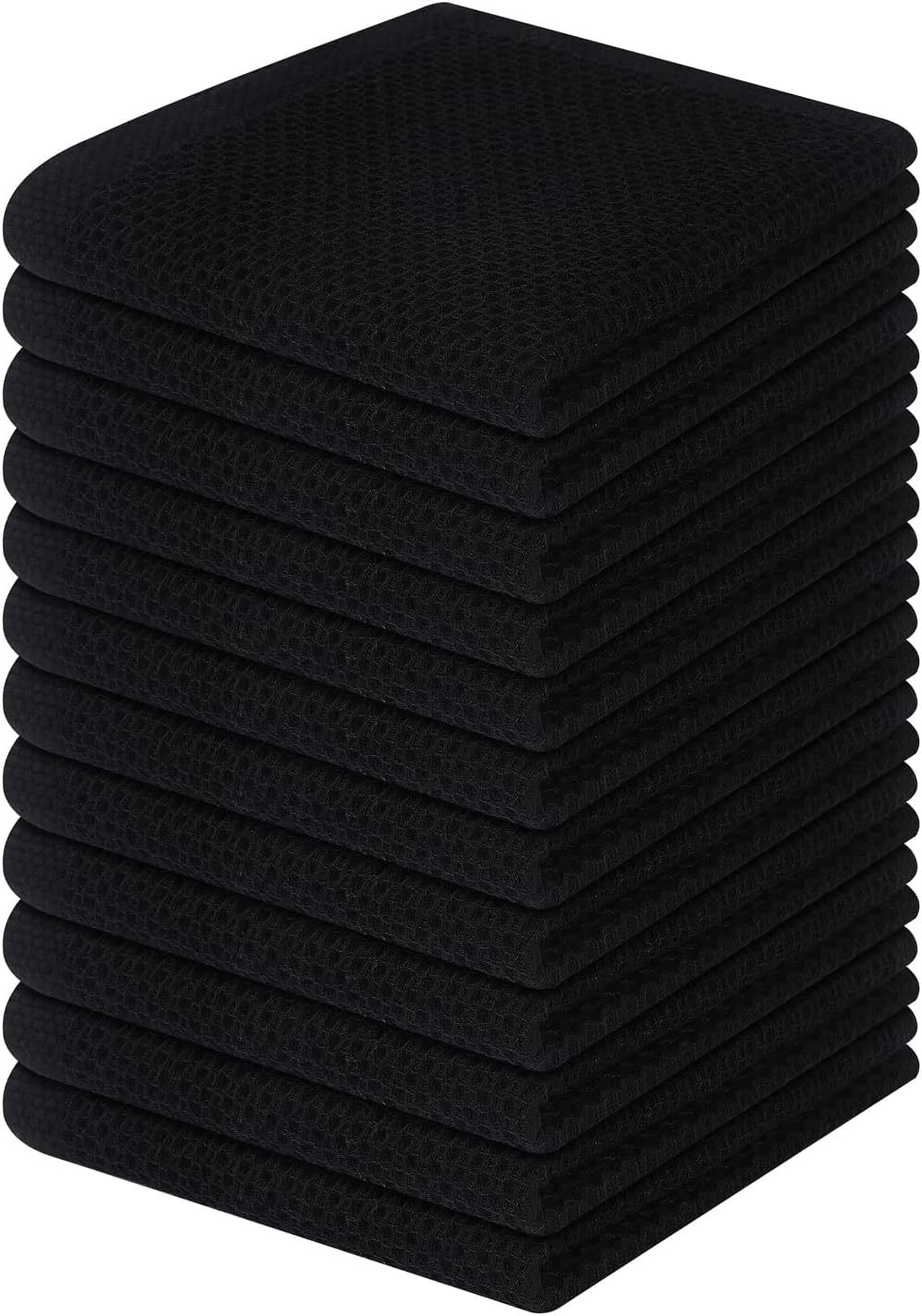 100% Cotton Waffle Weave Kitchen Dish Cloths, Ultra Soft Absorbent Quick Drying Dish Towels, 12 x 12 Inches, 6-Pack, Dark Grey