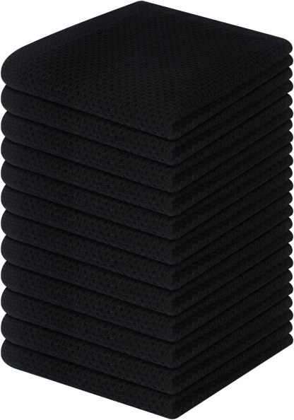 100% Cotton Waffle Weave Kitchen Dish Cloths, Ultra Soft Absorbent Quick Drying Dish Towels, 12 x 12 Inches, 6-Pack, Dark Grey