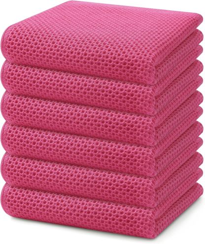 100% Cotton Waffle Weave Kitchen Dish Cloths, Ultra Soft Absorbent Quick Drying Dish Towels, 12 x 12 Inches, 6-Pack, Dark Grey