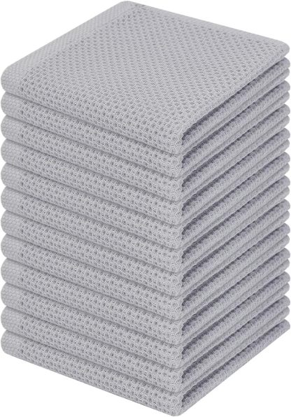 100% Cotton Waffle Weave Kitchen Dish Cloths, Ultra Soft Absorbent Quick Drying Dish Towels, 12 x 12 Inches, 6-Pack, Dark Grey