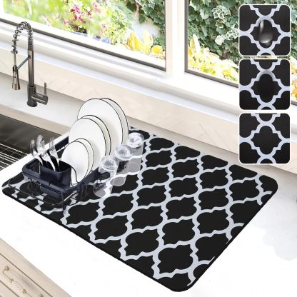 12"x19" Dish Drying Mat for Kitchen Counter, Non-slip Rubber Backed Hide Stain Absorbent Drying Pad for Coffee Machine Dish Rack (Grey)