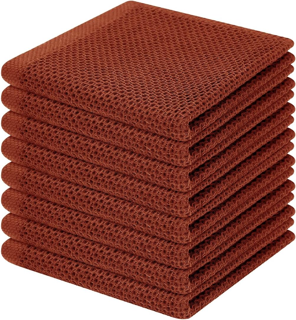 100% Cotton Waffle Weave Kitchen Dish Cloths, Ultra Soft Absorbent Quick Drying Dish Towels, 12 x 12 Inches, 6-Pack, Dark Grey