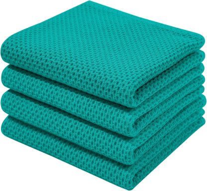 100% Cotton Waffle Weave Kitchen Dish Cloths, Ultra Soft Absorbent Quick Drying Dish Towels, 12 x 12 Inches, 6-Pack, Dark Grey