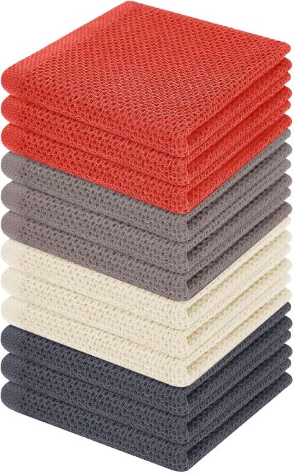 100% Cotton Waffle Weave Kitchen Dish Cloths, Ultra Soft Absorbent Quick Drying Dish Towels, 12 x 12 Inches, 6-Pack, Dark Grey