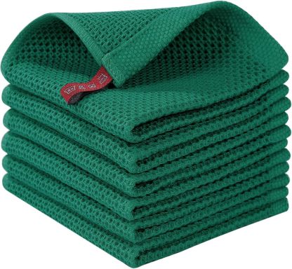 100% Cotton Waffle Weave Kitchen Dish Cloths, Ultra Soft Absorbent Quick Drying Dish Towels, 12 x 12 Inches, 6-Pack, Dark Grey