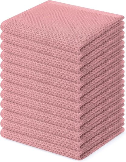 100% Cotton Waffle Weave Kitchen Dish Cloths, Ultra Soft Absorbent Quick Drying Dish Towels, 12 x 12 Inches, 6-Pack, Dark Grey