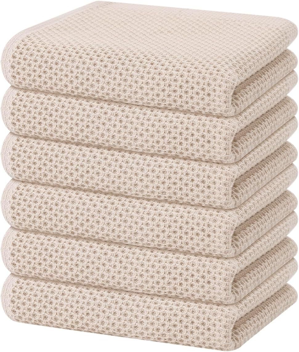 100% Cotton Waffle Weave Kitchen Dish Cloths, Ultra Soft Absorbent Quick Drying Dish Towels, 12 x 12 Inches, 6-Pack, Dark Grey