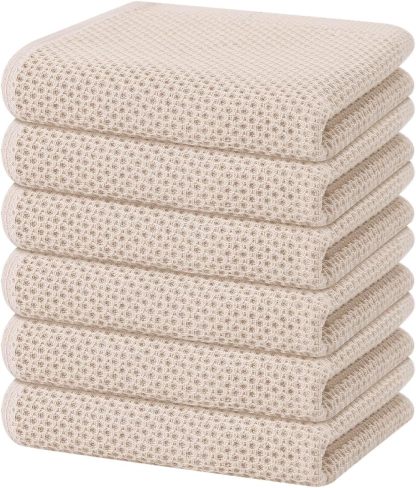 100% Cotton Waffle Weave Kitchen Dish Cloths, Ultra Soft Absorbent Quick Drying Dish Towels, 12 x 12 Inches, 6-Pack, Dark Grey