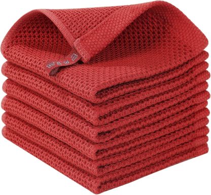 100% Cotton Waffle Weave Kitchen Dish Cloths, Ultra Soft Absorbent Quick Drying Dish Towels, 12 x 12 Inches, 6-Pack, Dark Grey
