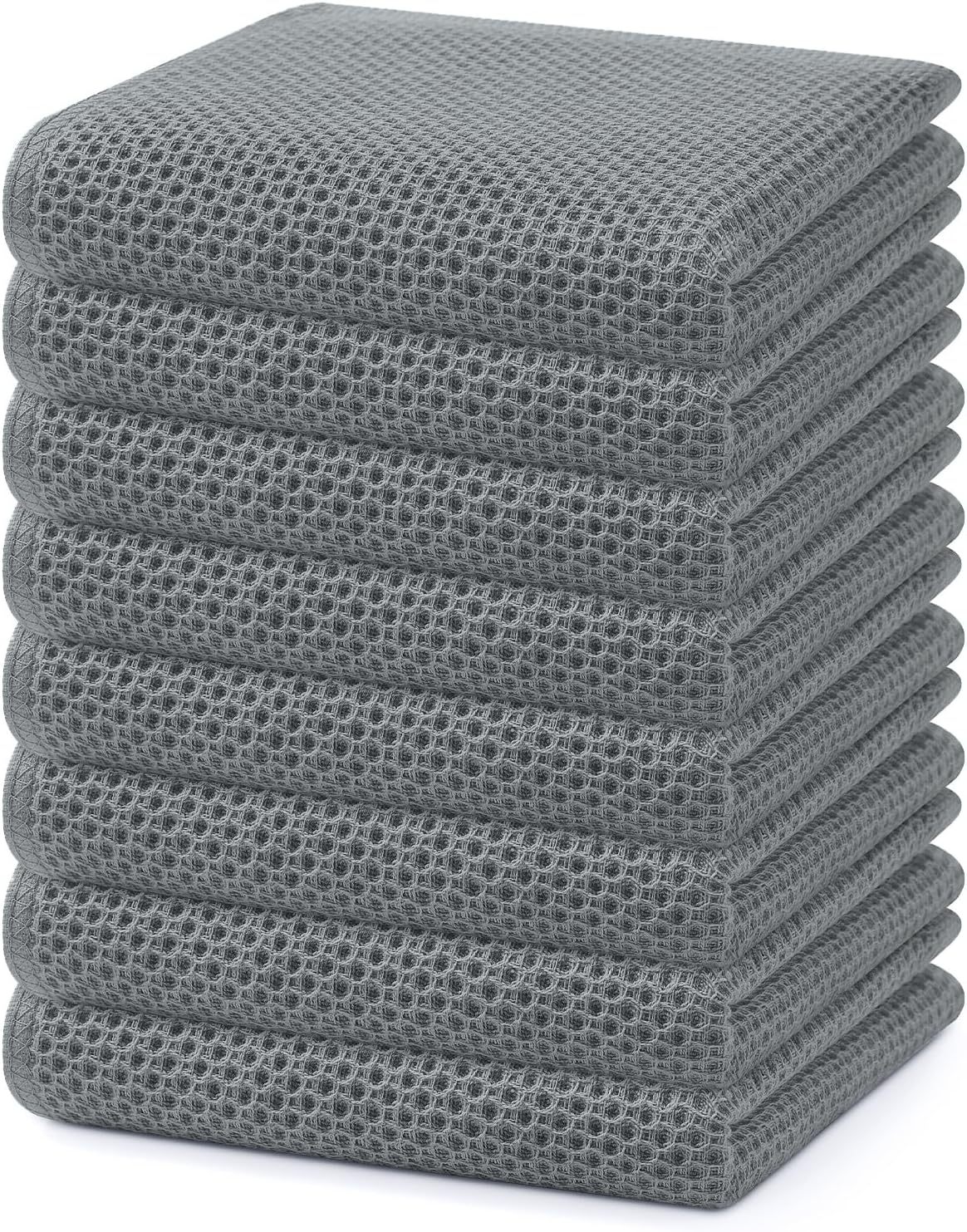 100% Cotton Waffle Weave Kitchen Dish Cloths, Ultra Soft Absorbent Quick Drying Dish Towels, 12 x 12 Inches, 6-Pack, Dark Grey