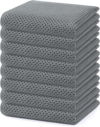 100% Cotton Waffle Weave Kitchen Dish Cloths, Ultra Soft Absorbent Quick Drying Dish Towels, 12 x 12 Inches, 6-Pack, Dark Grey