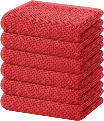 100% Cotton Waffle Weave Kitchen Dish Cloths, Ultra Soft Absorbent Quick Drying Dish Towels, 12 x 12 Inches, 6-Pack, Dark Grey