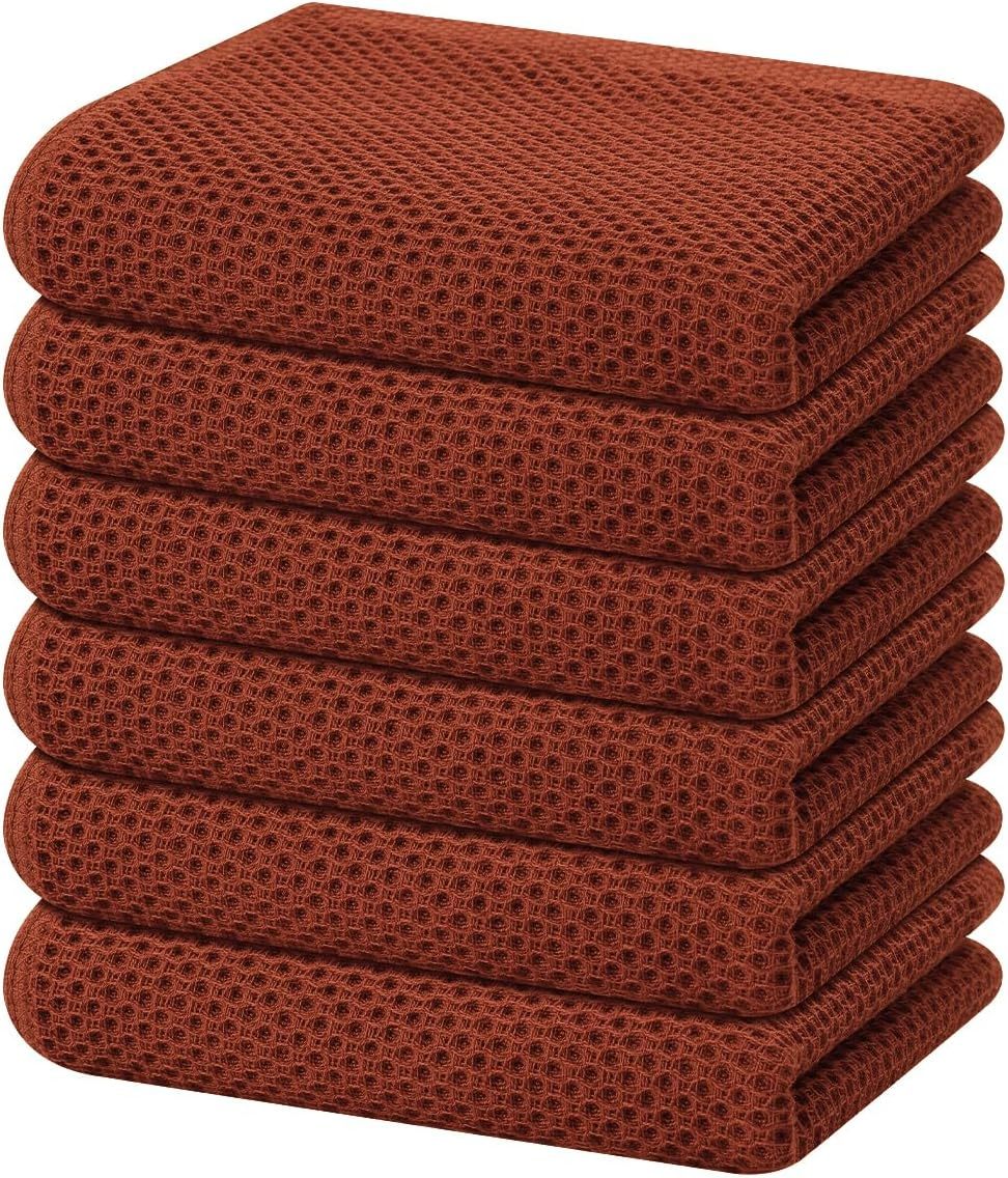 100% Cotton Waffle Weave Kitchen Dish Cloths, Ultra Soft Absorbent Quick Drying Dish Towels, 12 x 12 Inches, 6-Pack, Dark Grey