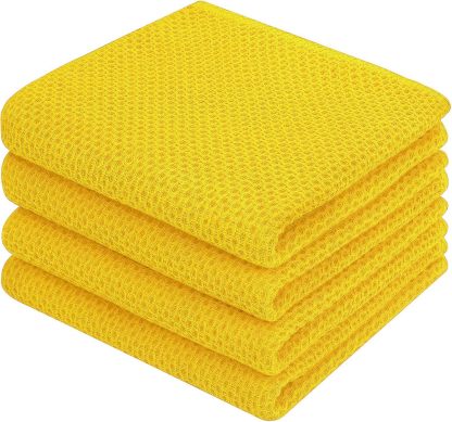 100% Cotton Waffle Weave Kitchen Dish Cloths, Ultra Soft Absorbent Quick Drying Dish Towels, 12 x 12 Inches, 6-Pack, Dark Grey