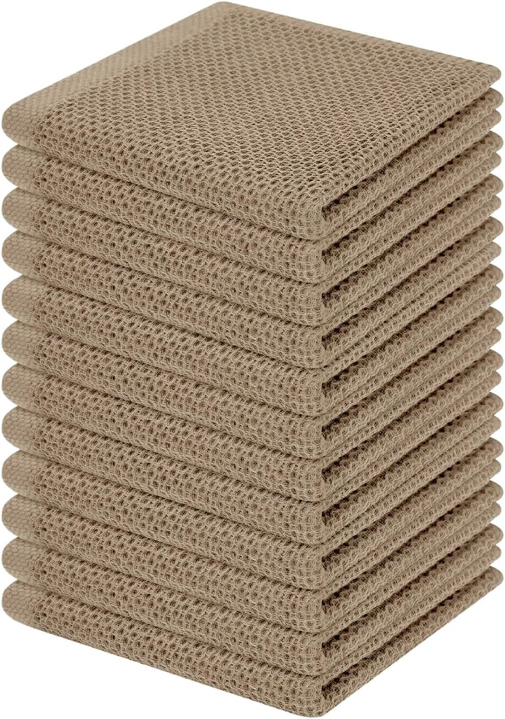 100% Cotton Waffle Weave Kitchen Dish Cloths, Ultra Soft Absorbent Quick Drying Dish Towels, 12 x 12 Inches, 6-Pack, Dark Grey