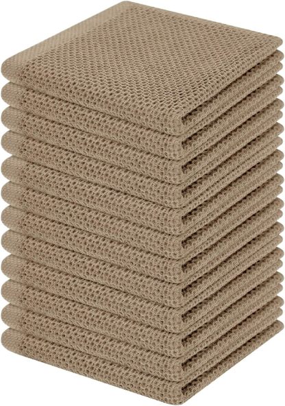 100% Cotton Waffle Weave Kitchen Dish Cloths, Ultra Soft Absorbent Quick Drying Dish Towels, 12 x 12 Inches, 6-Pack, Dark Grey