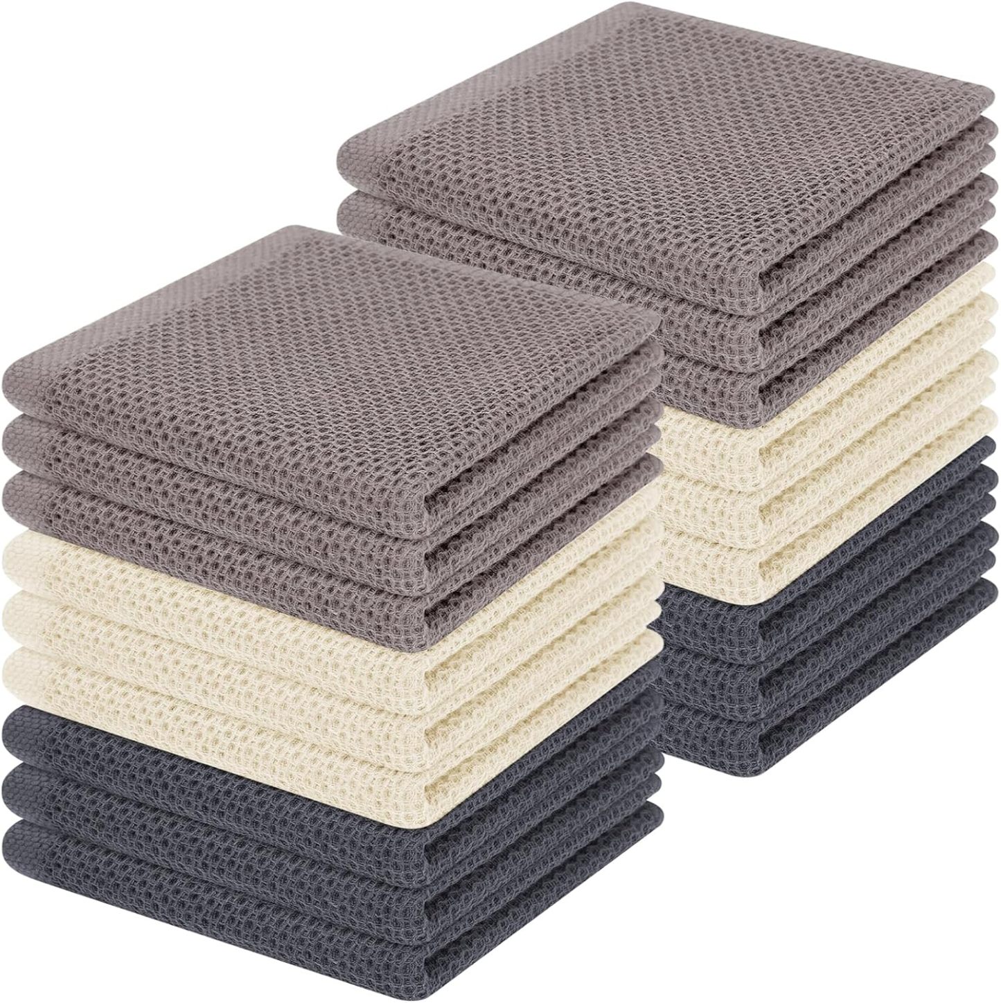 100% Cotton Waffle Weave Kitchen Dish Cloths, Ultra Soft Absorbent Quick Drying Dish Towels, 12 x 12 Inches, 6-Pack, Dark Grey