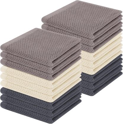 100% Cotton Waffle Weave Kitchen Dish Cloths, Ultra Soft Absorbent Quick Drying Dish Towels, 12 x 12 Inches, 6-Pack, Dark Grey