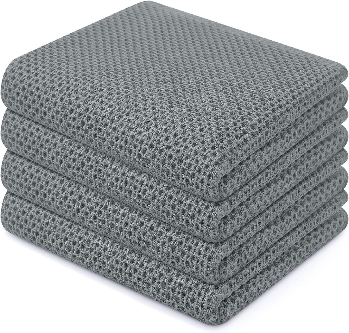100% Cotton Waffle Weave Kitchen Dish Cloths, Ultra Soft Absorbent Quick Drying Dish Towels, 12 x 12 Inches, 6-Pack, Dark Grey