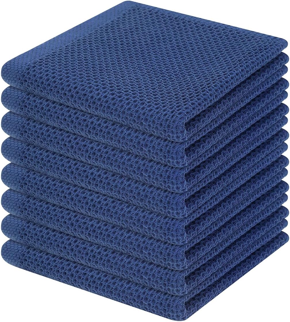 100% Cotton Waffle Weave Kitchen Dish Cloths, Ultra Soft Absorbent Quick Drying Dish Towels, 12 x 12 Inches, 6-Pack, Dark Grey