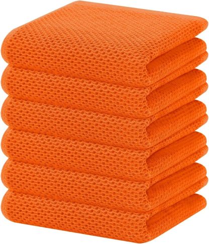 100% Cotton Waffle Weave Kitchen Dish Cloths, Ultra Soft Absorbent Quick Drying Dish Towels, 12 x 12 Inches, 6-Pack, Dark Grey