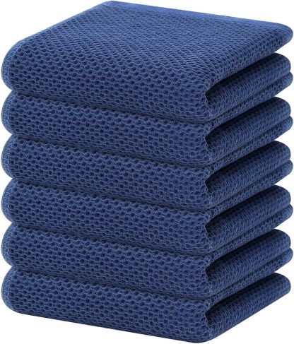 100% Cotton Waffle Weave Kitchen Dish Cloths, Ultra Soft Absorbent Quick Drying Dish Towels, 12 x 12 Inches, 6-Pack, Dark Grey