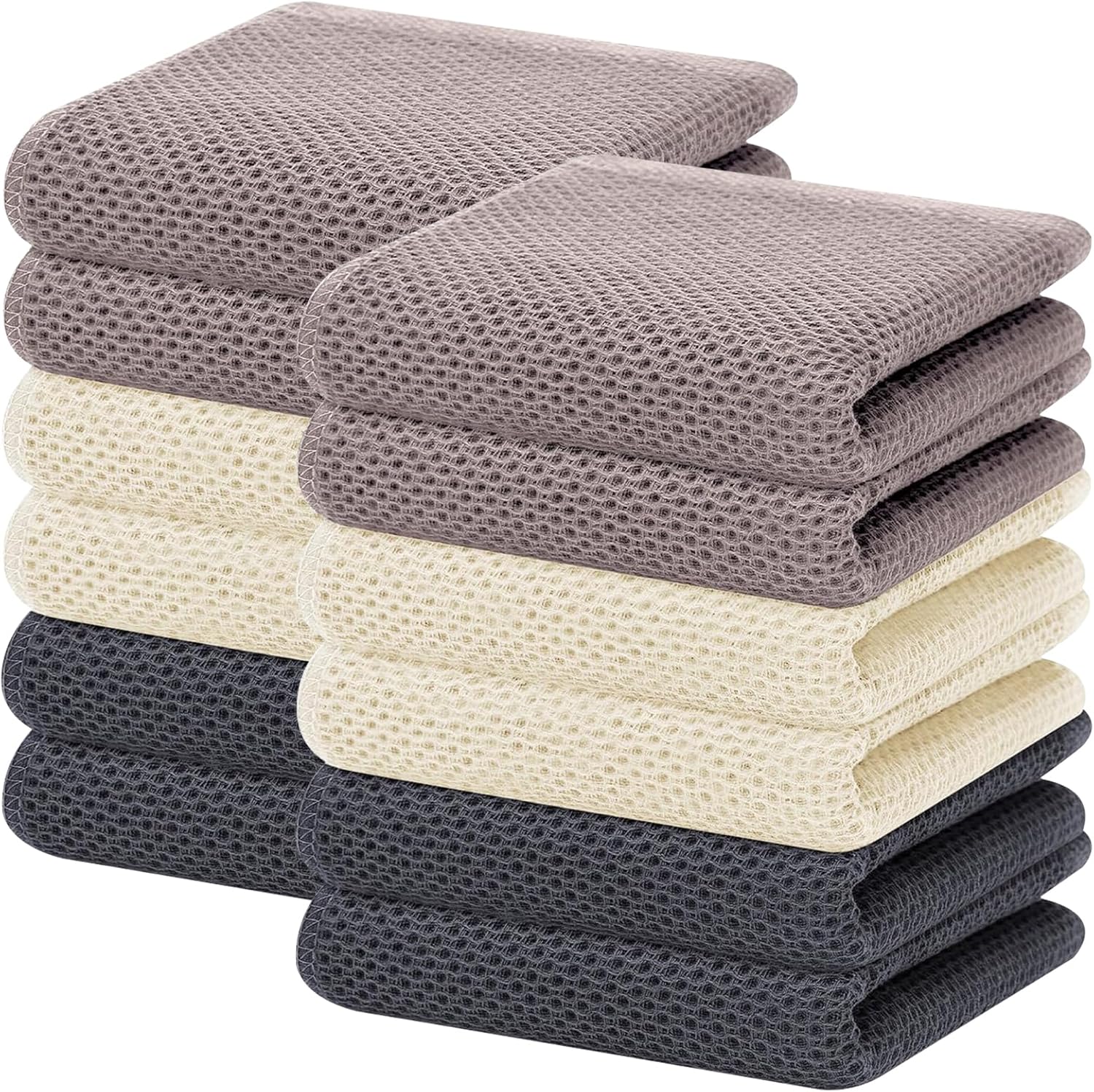 100% Cotton Waffle Weave Kitchen Dish Cloths, Ultra Soft Absorbent Quick Drying Dish Towels, 12 x 12 Inches, 6-Pack, Dark Grey