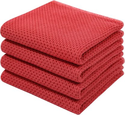 100% Cotton Waffle Weave Kitchen Dish Cloths, Ultra Soft Absorbent Quick Drying Dish Towels, 12 x 12 Inches, 6-Pack, Dark Grey