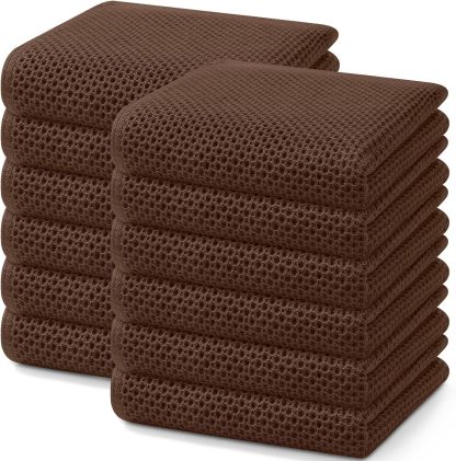 100% Cotton Waffle Weave Kitchen Dish Cloths, Ultra Soft Absorbent Quick Drying Dish Towels, 12 x 12 Inches, 6-Pack, Dark Grey