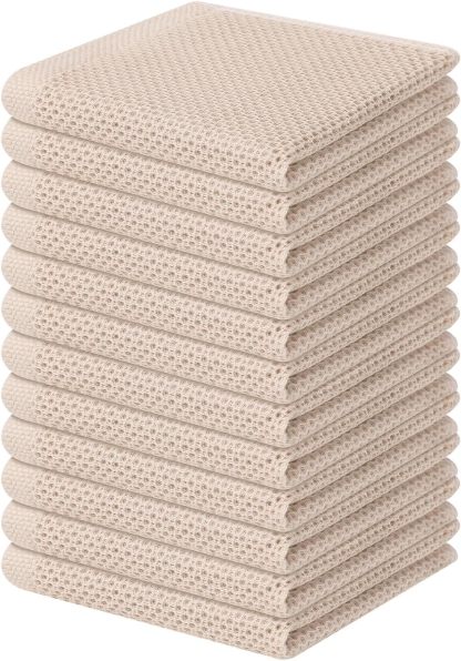 100% Cotton Waffle Weave Kitchen Dish Cloths, Ultra Soft Absorbent Quick Drying Dish Towels, 12 x 12 Inches, 6-Pack, Dark Grey