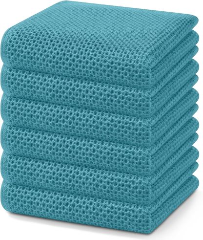 100% Cotton Waffle Weave Kitchen Dish Cloths, Ultra Soft Absorbent Quick Drying Dish Towels, 12 x 12 Inches, 6-Pack, Dark Grey