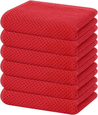 100% Cotton Waffle Weave Kitchen Dish Cloths, Ultra Soft Absorbent Quick Drying Dish Towels, 12 x 12 Inches, 6-Pack, Dark Grey