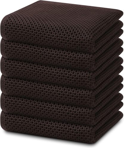 100% Cotton Waffle Weave Kitchen Dish Cloths, Ultra Soft Absorbent Quick Drying Dish Towels, 12 x 12 Inches, 6-Pack, Dark Grey