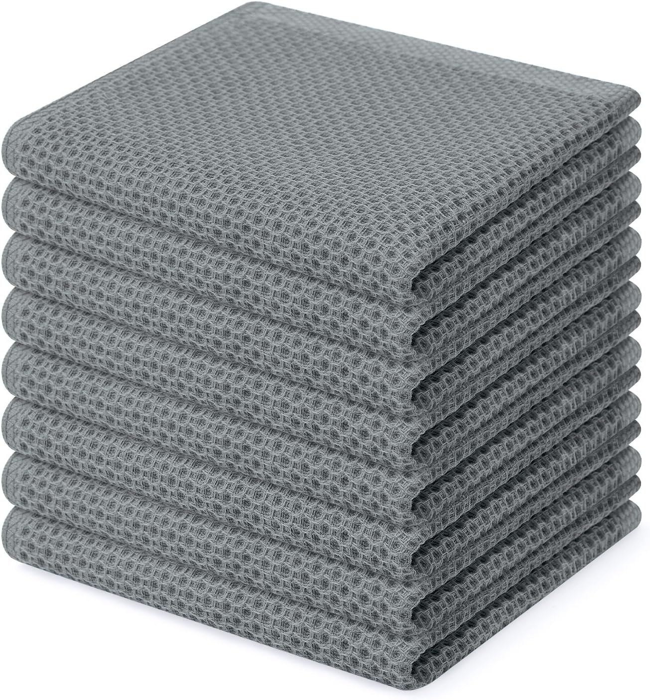 100% Cotton Waffle Weave Kitchen Dish Cloths, Ultra Soft Absorbent Quick Drying Dish Towels, 12 x 12 Inches, 6-Pack, Dark Grey