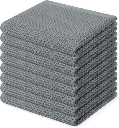 100% Cotton Waffle Weave Kitchen Dish Cloths, Ultra Soft Absorbent Quick Drying Dish Towels, 12 x 12 Inches, 6-Pack, Dark Grey