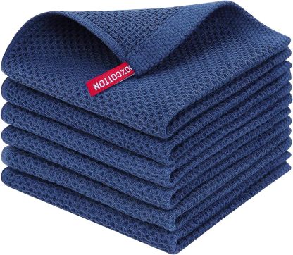 100% Cotton Waffle Weave Kitchen Dish Cloths, Ultra Soft Absorbent Quick Drying Dish Towels, 12 x 12 Inches, 6-Pack, Dark Grey