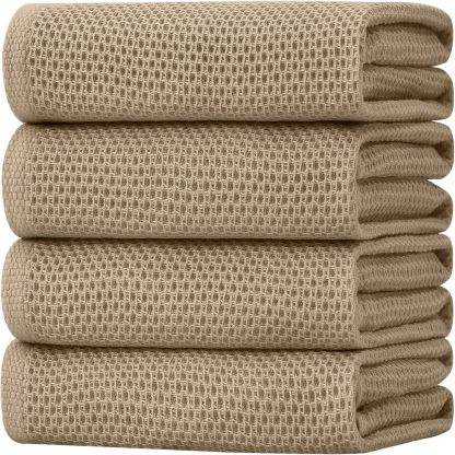 100% Cotton Waffle Weave Kitchen Dish Cloths, Ultra Soft Absorbent Quick Drying Dish Towels, 12 x 12 Inches, 6-Pack, Dark Grey